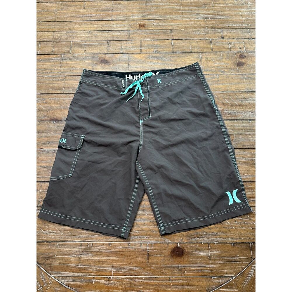 NWOT HURLEY PHANTOM GREY Board Shorts with aqua Accents Sz 34 - Picture 2 of 9